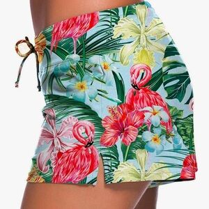 Tropical Flamingo Print Swim Shorts SZ M